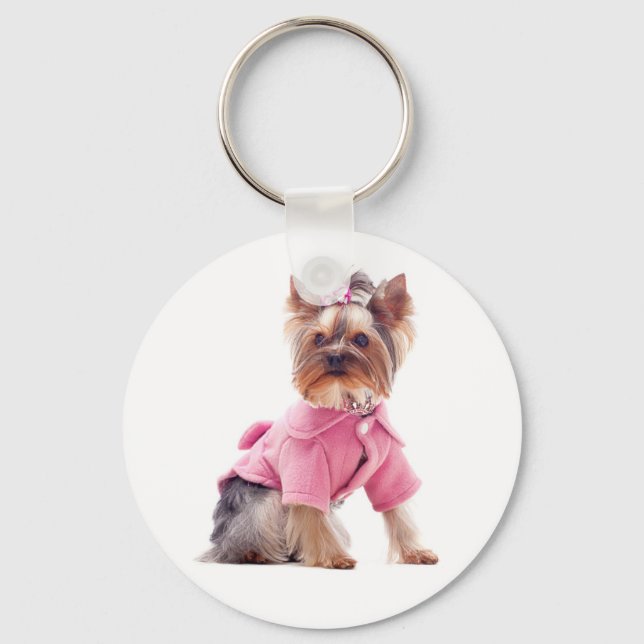 Yorkshire Terrier Puppy Hund In Rosa Keychain Nyckelring (Framsida)