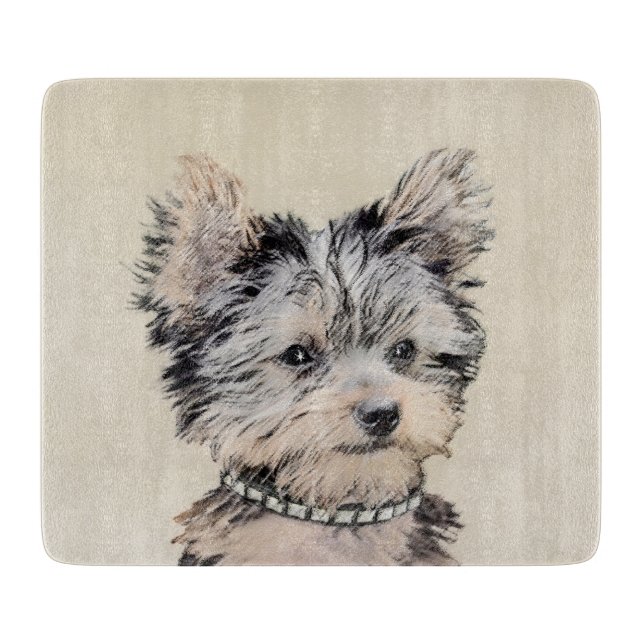 Yorkshire Terrier Puppy Painting Original Hund Art (Framsidan)