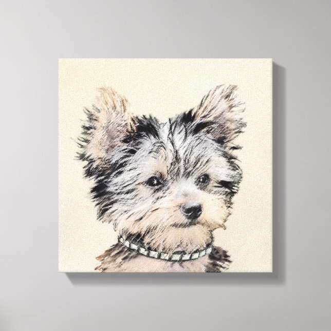 Yorkshire Terrier Puppy Painting Original Hund Art Canvastryck (Framsida)