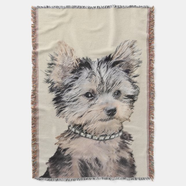 Yorkshire Terrier Puppy Painting Original Hund Art Filt (Framsidan Vertikal)