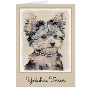 Yorkshire Terrier Puppy Painting Original Hund Art Hälsningskort