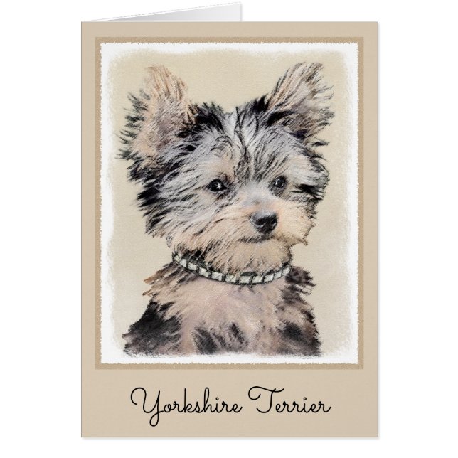 Yorkshire Terrier Puppy Painting Original Hund Art Hälsningskort (Framsidan)