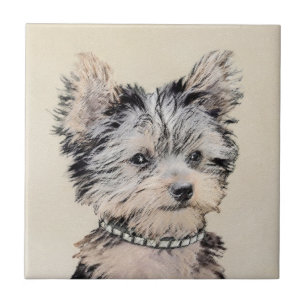 Yorkshire Terrier Puppy Painting Original Hund Art Kakelplatta