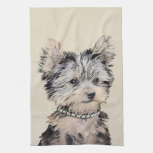 Yorkshire Terrier Puppy Painting Original Hund Art Kökshandduk