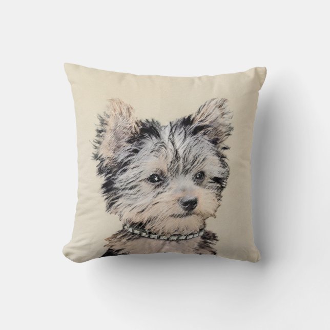 Yorkshire Terrier Puppy Painting Original Hund Art Kudde (Framsida)