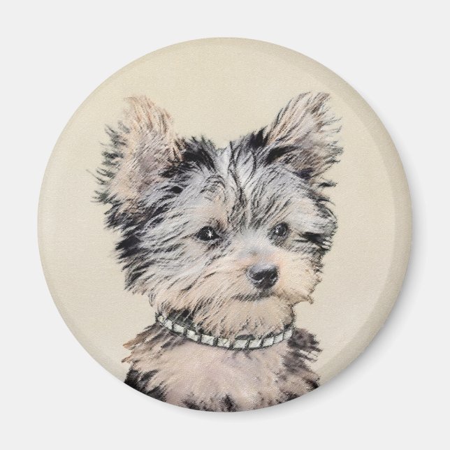 Yorkshire Terrier Puppy Painting Original Hund Art Magnet (Framsidan)