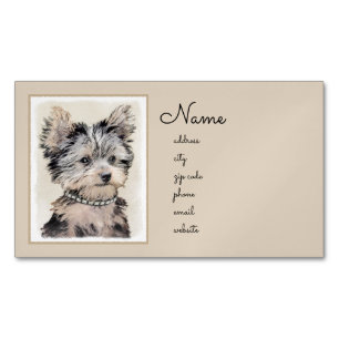 Yorkshire Terrier Puppy Painting Original Hund Art Magnetiska Visitkort