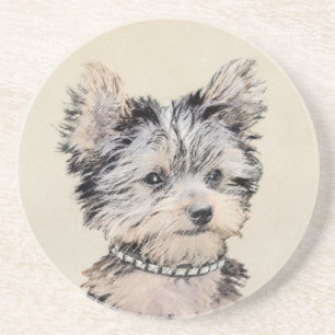 Yorkshire Terrier Puppy Painting Original Hund Art Underlägg