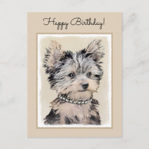 Yorkshire Terrier Puppy Painting Original Hund Art Vykort