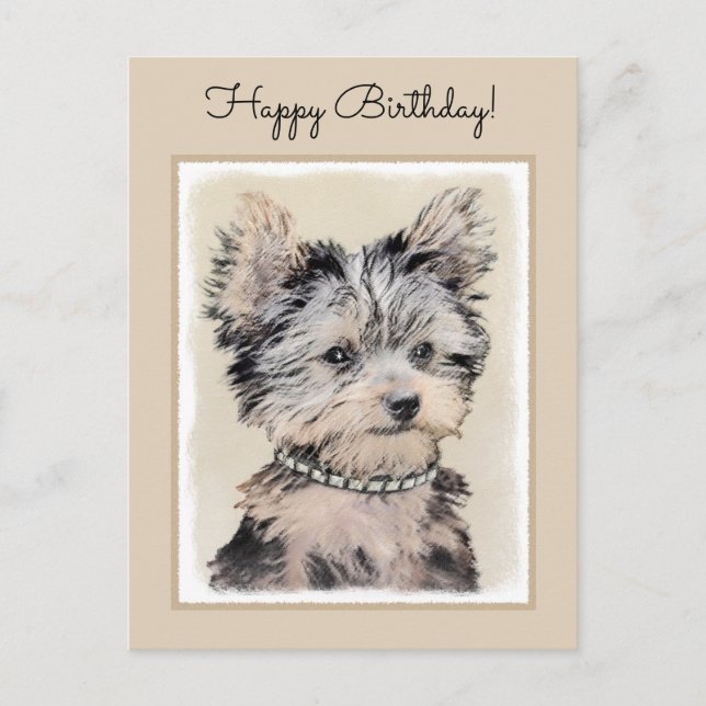 Yorkshire Terrier Puppy Painting Original Hund Art Vykort (Framsida)