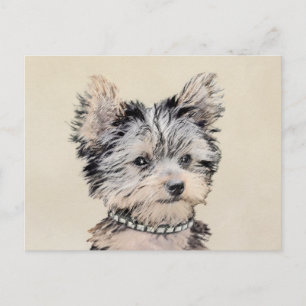 Yorkshire Terrier Puppy Painting Original Hund Art Vykort