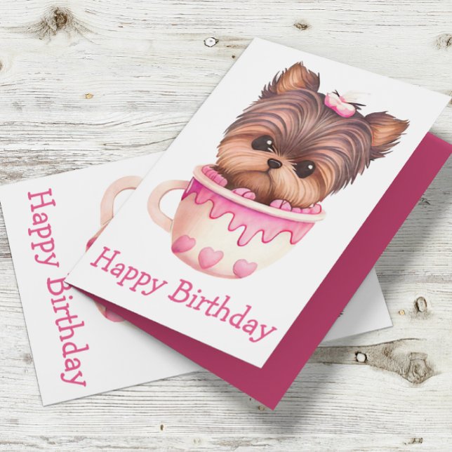Yorkshire Terrier Puppy Rosa Cute Yorkie Birthday Kort (Skapare uppladdad)