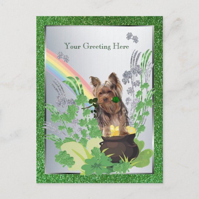 Yorkshire Terrier Puppy St Pattys - Customize It Vykort (Framsida)