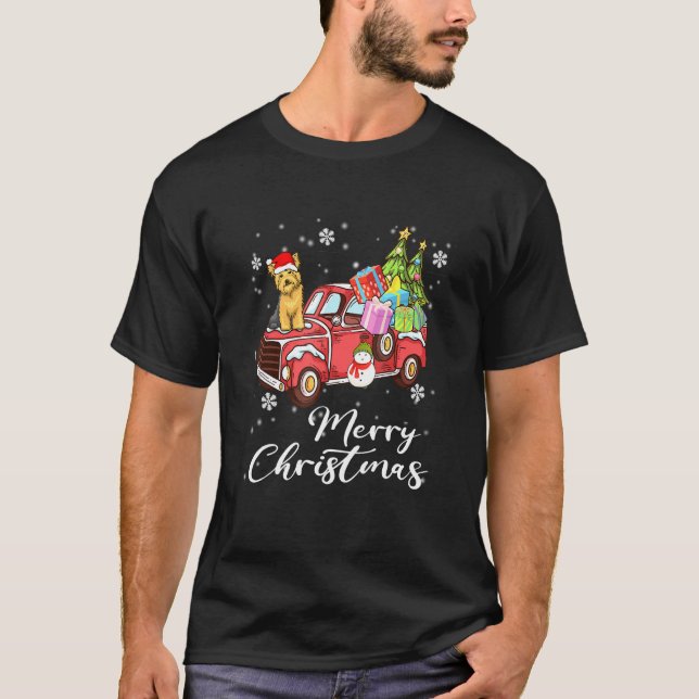 Yorkshire Terrier Riding Red Lastbil God jul T Shirt (Framsida)