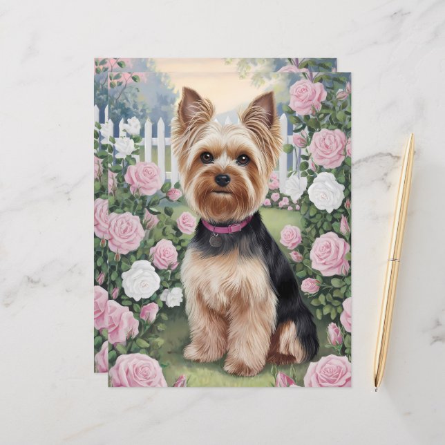 Yorkshire Terrier Ro Garden Art Scrapbook Papper (Fram/Back In Situ)
