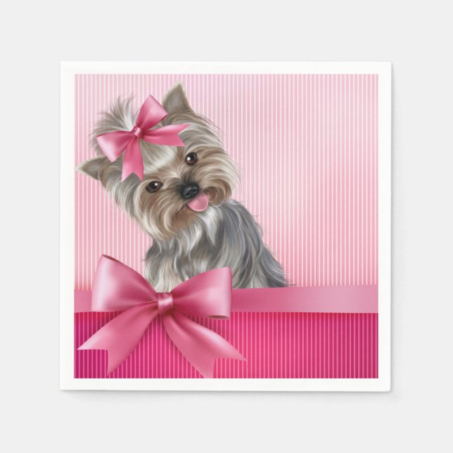 Yorkshire Terrier Rosa Princess Yorkie Puppy Hund Pappersservett (Framsidan)