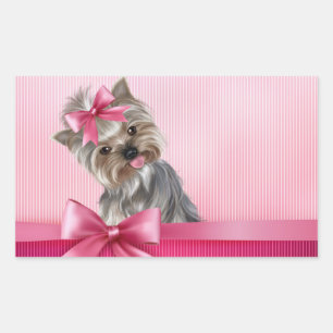 Yorkshire Terrier Rosa Princess Yorkie Puppy Hund Rektangulärt Klistermärke