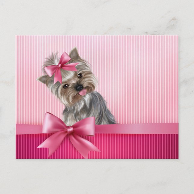 Yorkshire Terrier Rosa Princess Yorkie Puppy Hund Vykort (Framsida)