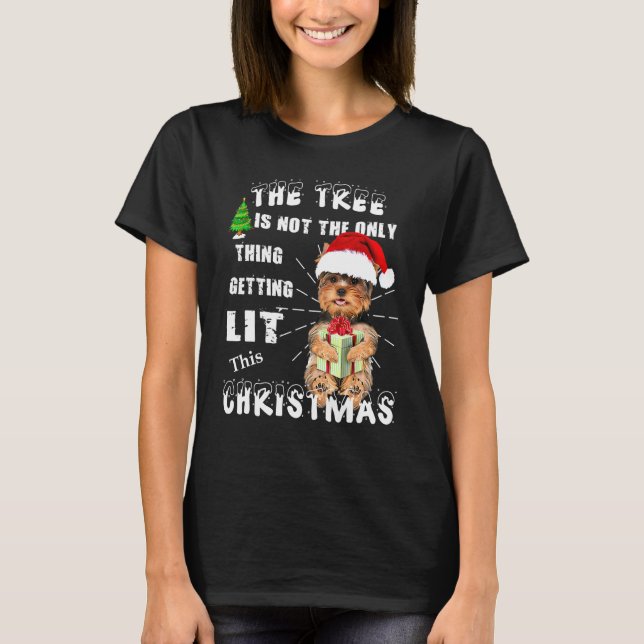 Yorkshire Terrier Santa Cap T Shirt (Framsida)