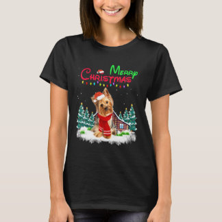 Yorkshire Terrier Santa Hat jul Ljus Merry T Shirt