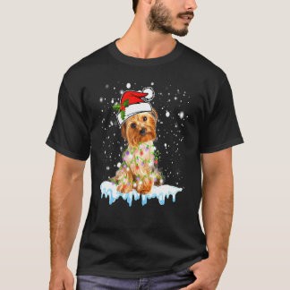 Yorkshire Terrier Santa Hat Julafton Ljus Hund T Shirt