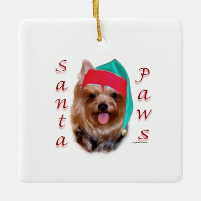 Yorkshire Terrier Santa Tassar Julgransprydnad Keramik (Framsida)