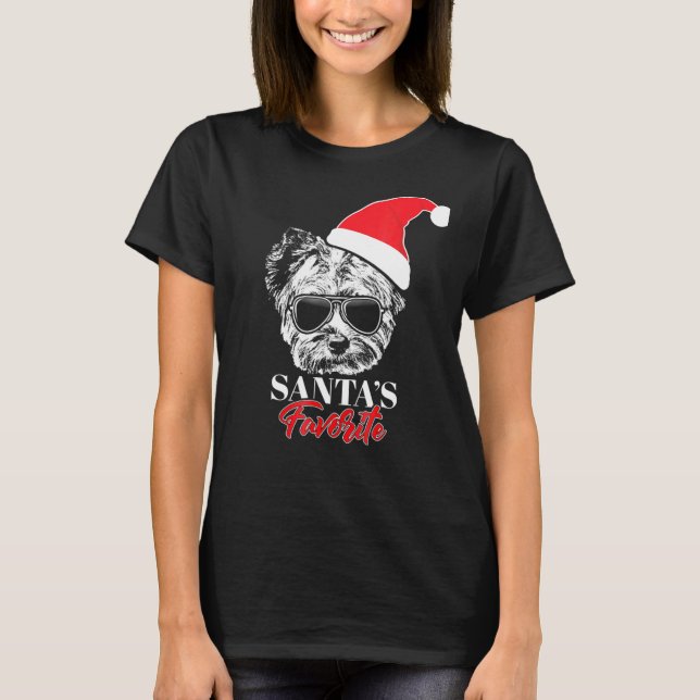 Yorkshire Terrier Santas Favorite jul T Shirt (Framsida)