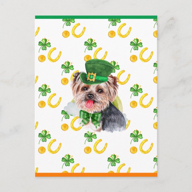 Yorkshire Terrier Shamrock St. Patricks Day Helg Vykort (Framsida)