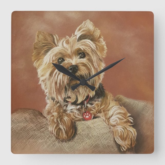 Yorkshire Terrier Square Wall Clock Fyrkantig Klocka (Framsida)
