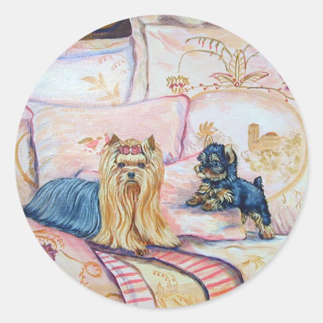 Yorkshire Terrier Stickers Runt Klistermärke (Framsida)