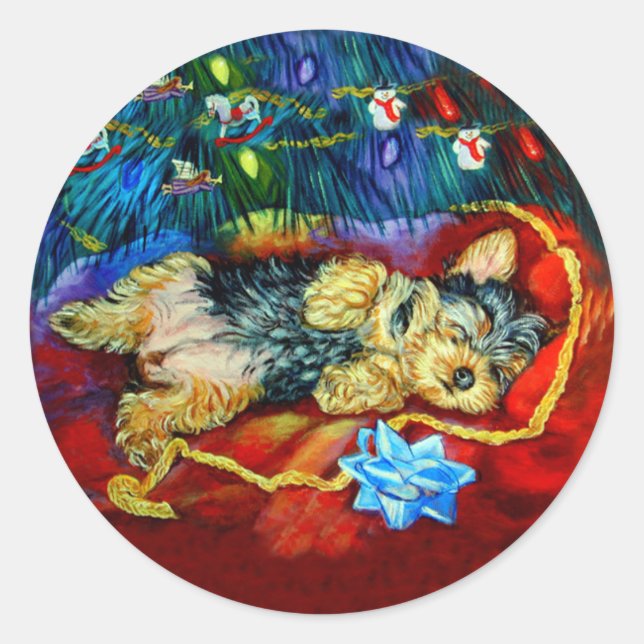 Yorkshire Terrier Stickers Runt Klistermärke (Framsida)