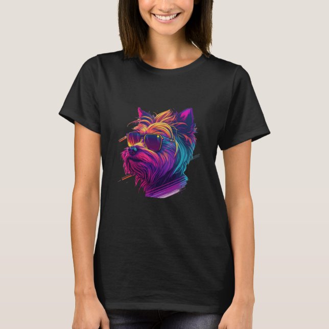 Yorkshire Terrier Synthwave 80s Retrowave Aestheti T Shirt (Framsida)