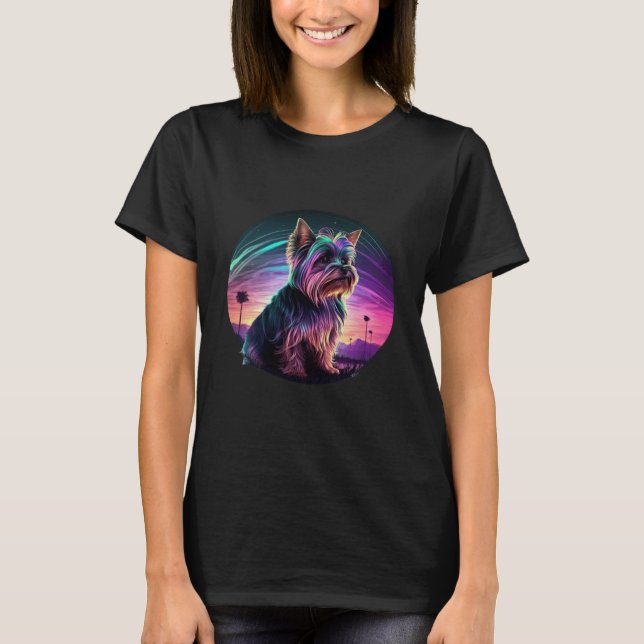 Yorkshire Terrier Synthwave 80s Retrowave Aestheti T Shirt (Framsida)