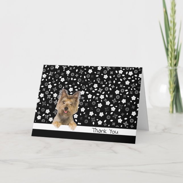 Yorkshire Terrier-Tack på Blommigt Print Tack Kort (Framsida)
