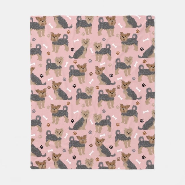 Yorkshire Terrier Tass och Bones Yorkie Hund Fleecefilt (Framsidan)