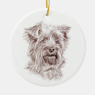 Yorkshire Terrier Teckning Julgransprydnad Keramik