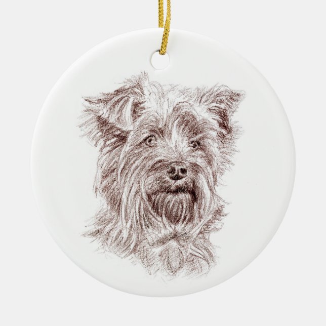 Yorkshire Terrier Teckning Julgransprydnad Keramik (Framsidan)