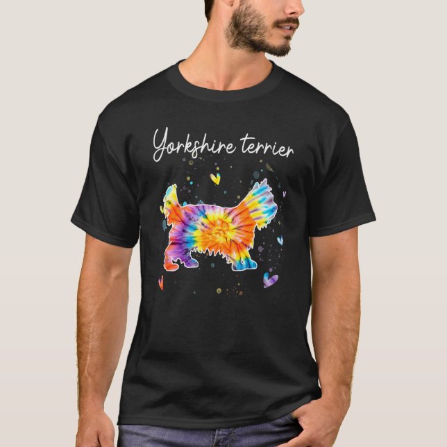 Yorkshire Terrier Tie Dye Rainbow Hund T Shirt (Framsida)