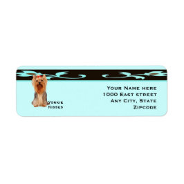 Yorkshire Terrier, Turquise & Black Design Returadress Etikett