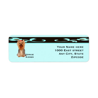 Yorkshire Terrier, Turquise & Black Design Returadress Etikett