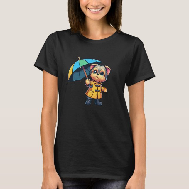 Yorkshire Terrier Umbrella Hund Funny Rainrock T Shirt (Framsida)