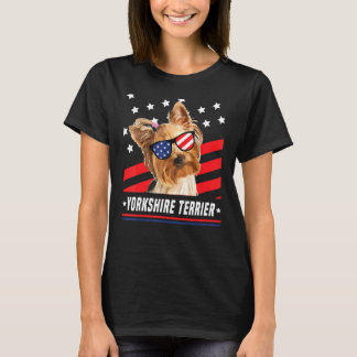 Yorkshire Terrier USA flagga 4 juli Hund T Shirt
