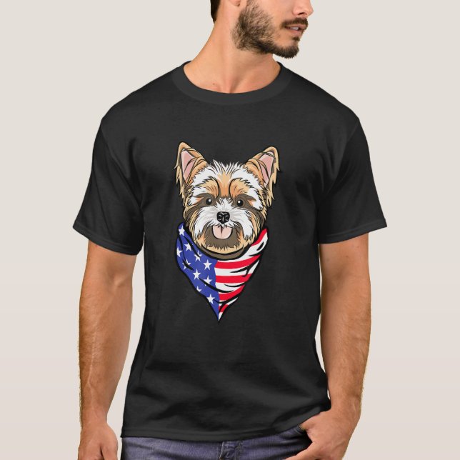 Yorkshire Terrier USA flagga Design Patriotic Hund T Shirt (Framsida)