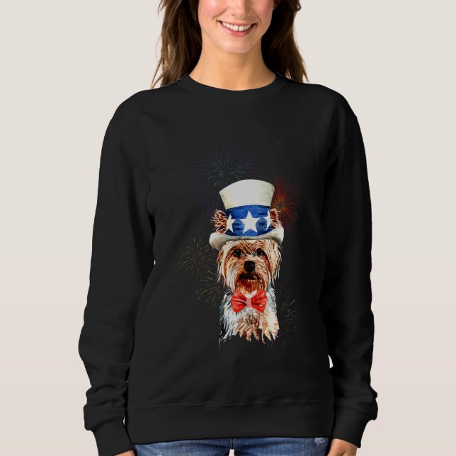 Yorkshire Terrier Usa Flagga Hatt Eldshow 4 Juli G T Shirt (Framsida)