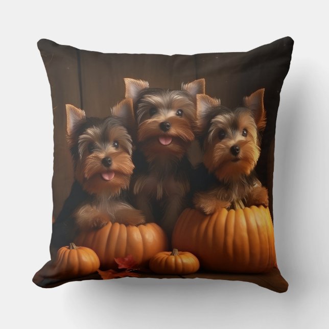 Yorkshire Terrier Valp Autumn Delight Pumpkin  Kudde (Framsida)