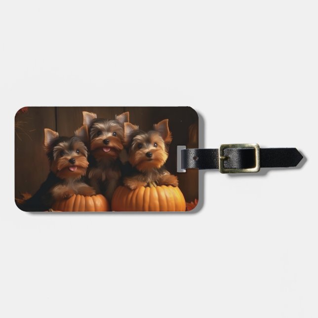 Yorkshire Terrier Valp Höstglädje Pumpa  Bagagebricka (Horisontell Framsida)