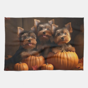 Yorkshire Terrier Valp Höstglädje Pumpa Kökshandduk