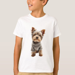 Yorkshire Terrier Valp i Grå Stickad Tröja Barn