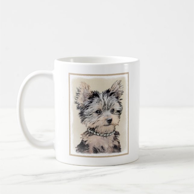 Yorkshire Terrier Valp Målning Original Hundkonst Kaffemugg (Vänster)