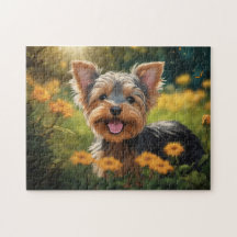 Yorkshire Terrier-Valpen i Flower Fält